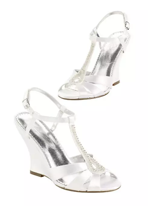 Dyeable High Heel Wedge Sandal with Beaded T-Strap Image 1