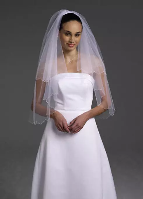 2 Tier Elbow Veil with Scalloped Beaded Edge Image 1
