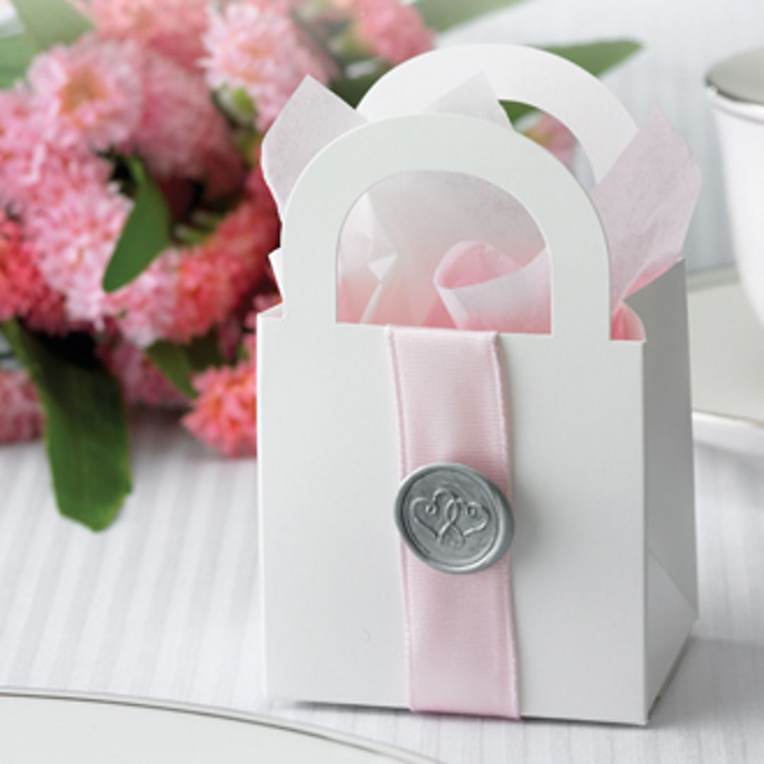 White Favor Boxes with Pink Ribbon Kit Pack of 50 Image 2