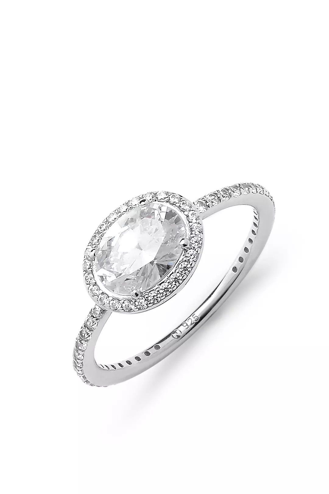 Haloed Oval Cubic Zirconia Sterling Silver Ring Image