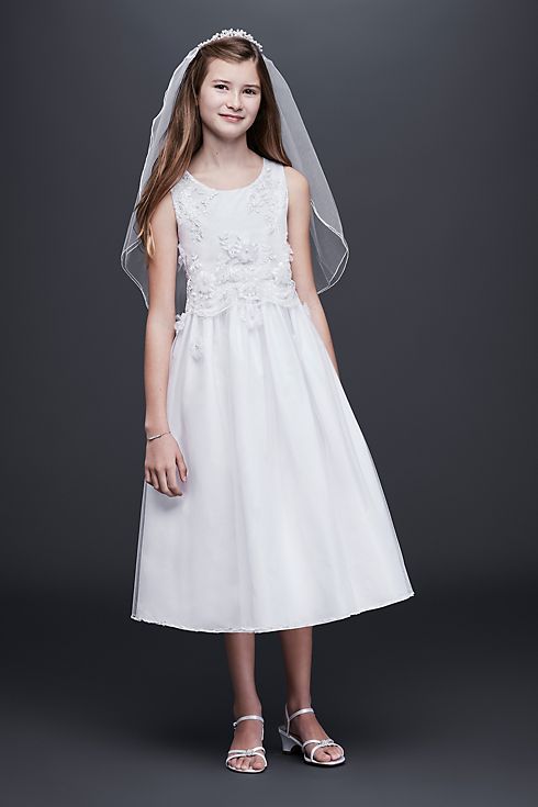 Sleeveless Tulle Communion Dress with 3D Flowers Image 3