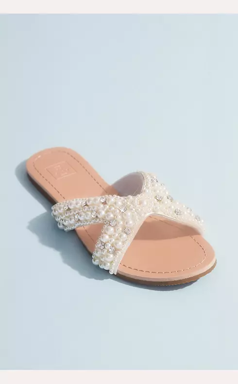 Pearl Beaded Cutout Slide Sandals | David's Bridal