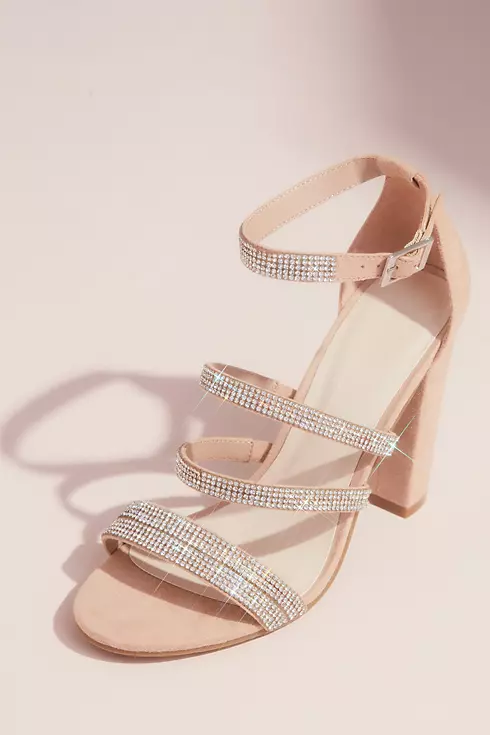 Sueded Block Heel Sandals with Crystal Straps Image 1