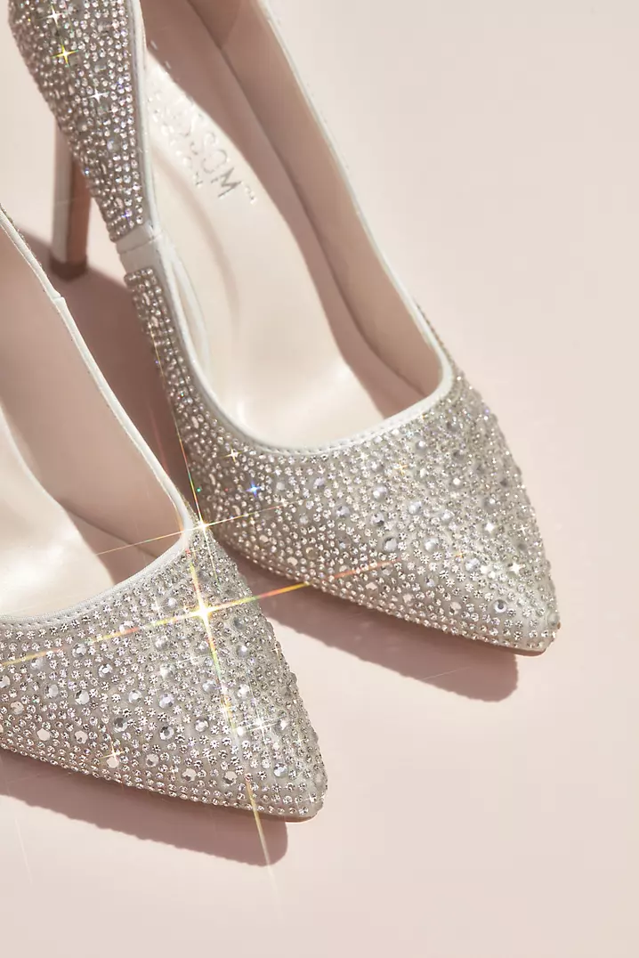 Crystal Detailed Satin Pointed-Toe Pumps | David's Bridal Crystal Detailed Satin Pointed-Toe Pumps | David's Bridal