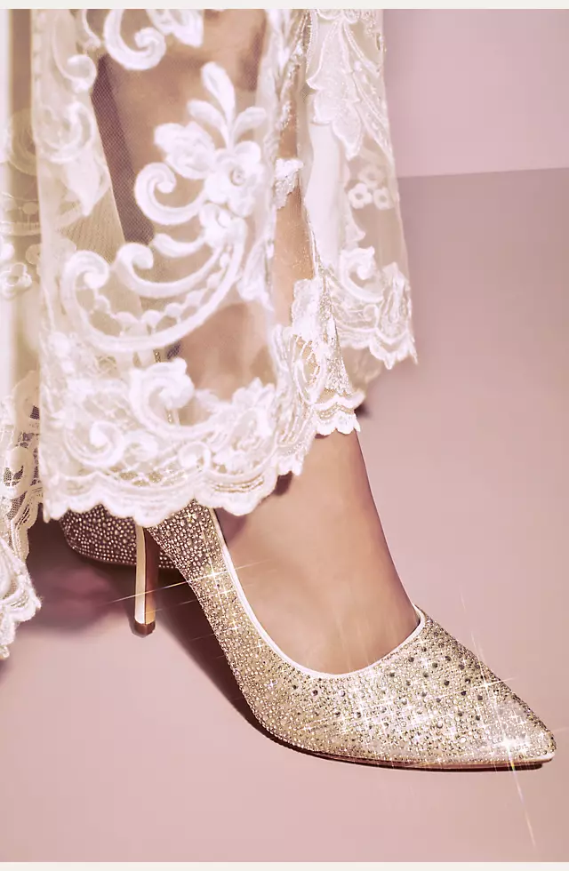 Crystal Detailed Satin Pointed-Toe Pumps Image 8
