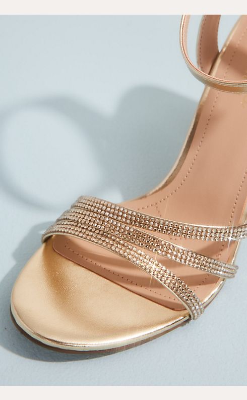 Metallic Rhinestone Embellished Block Heel Sandals | David's Bridal