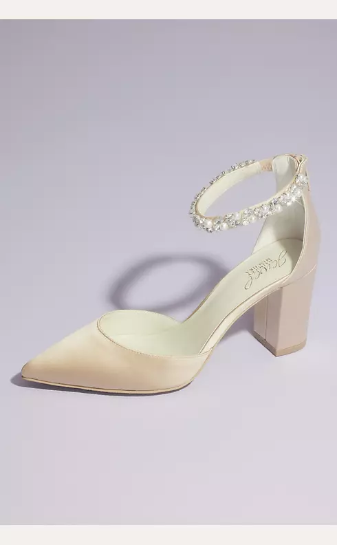 Pointed Toe Satin Block Heels with Crystal Strap Image 1