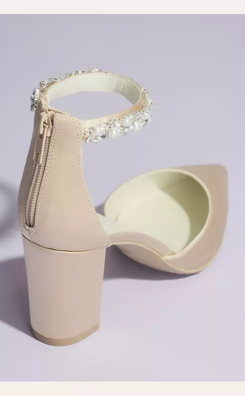 Pointed Toe Satin Block Heels with Crystal Strap Image 2