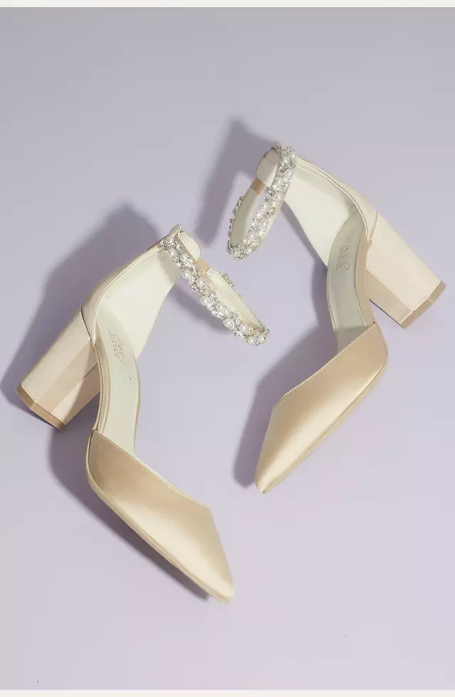 Pointed Toe Satin Block Heels with Crystal Strap Image 4