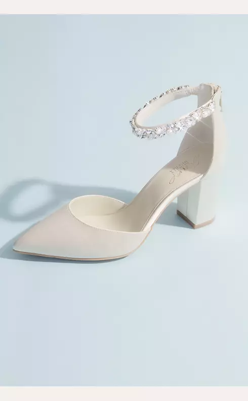 Pointed Toe Satin Block Heels with Crystal Strap Image 1