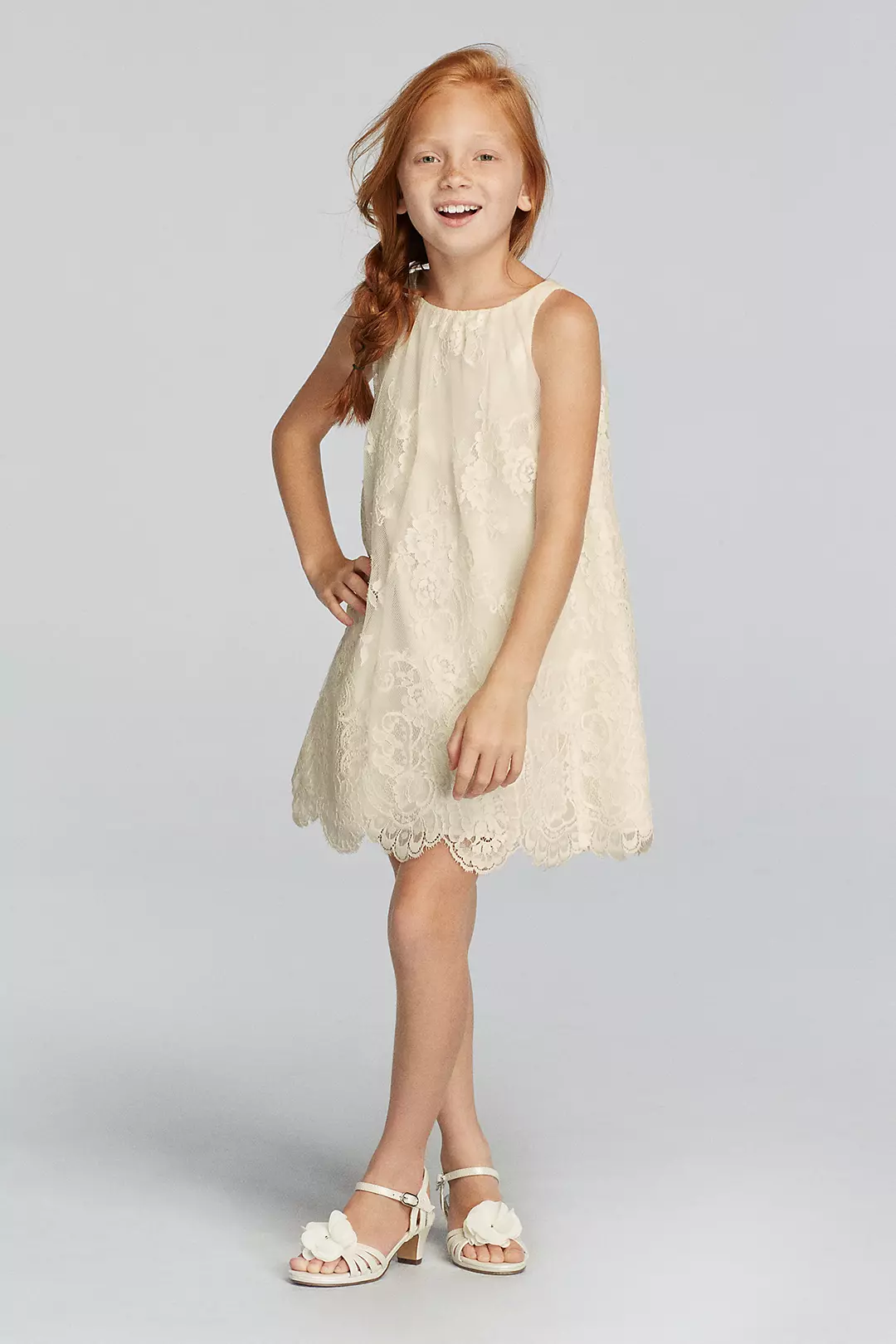 Sleeveless All Over Lace Dress with Scalloped Hem Image