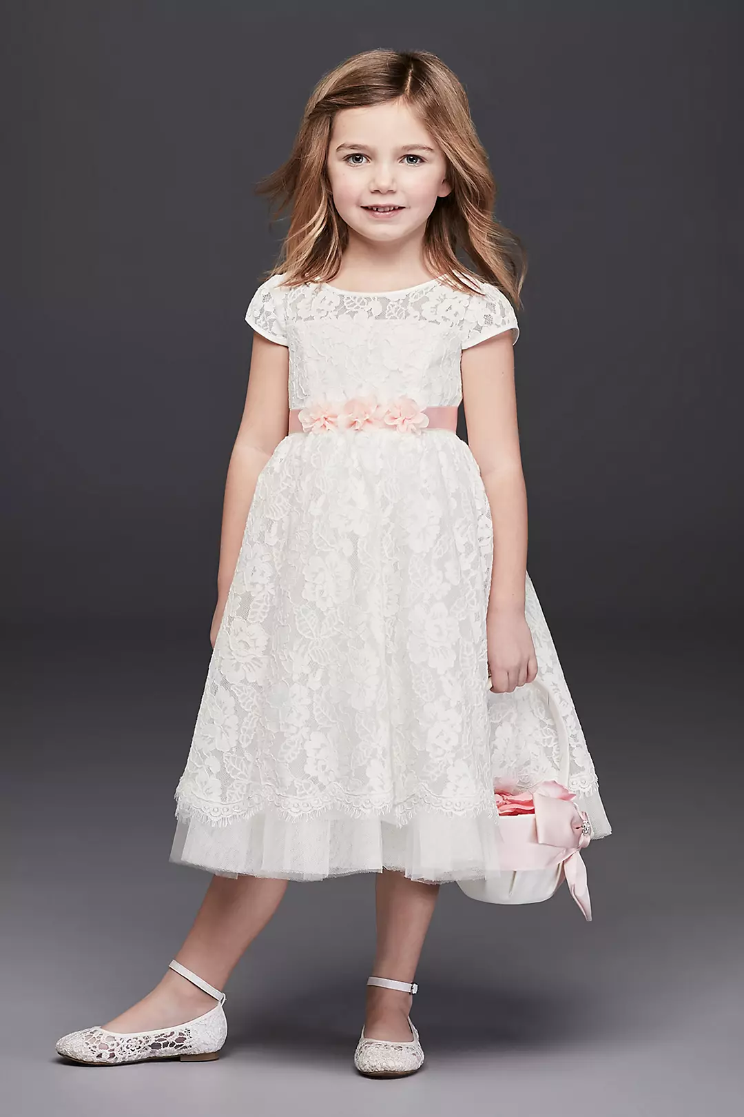 Lace Flower Girl Ball Gown with Illusion Sleeves Image