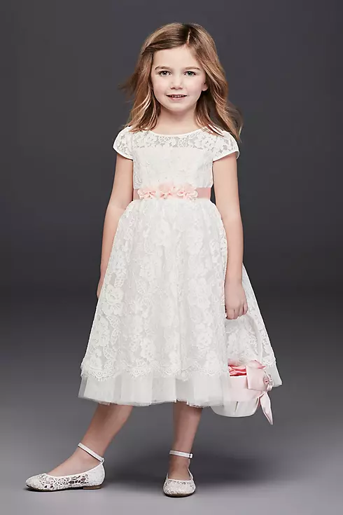 Lace Flower Girl Ball Gown with Illusion Sleeves Image 1