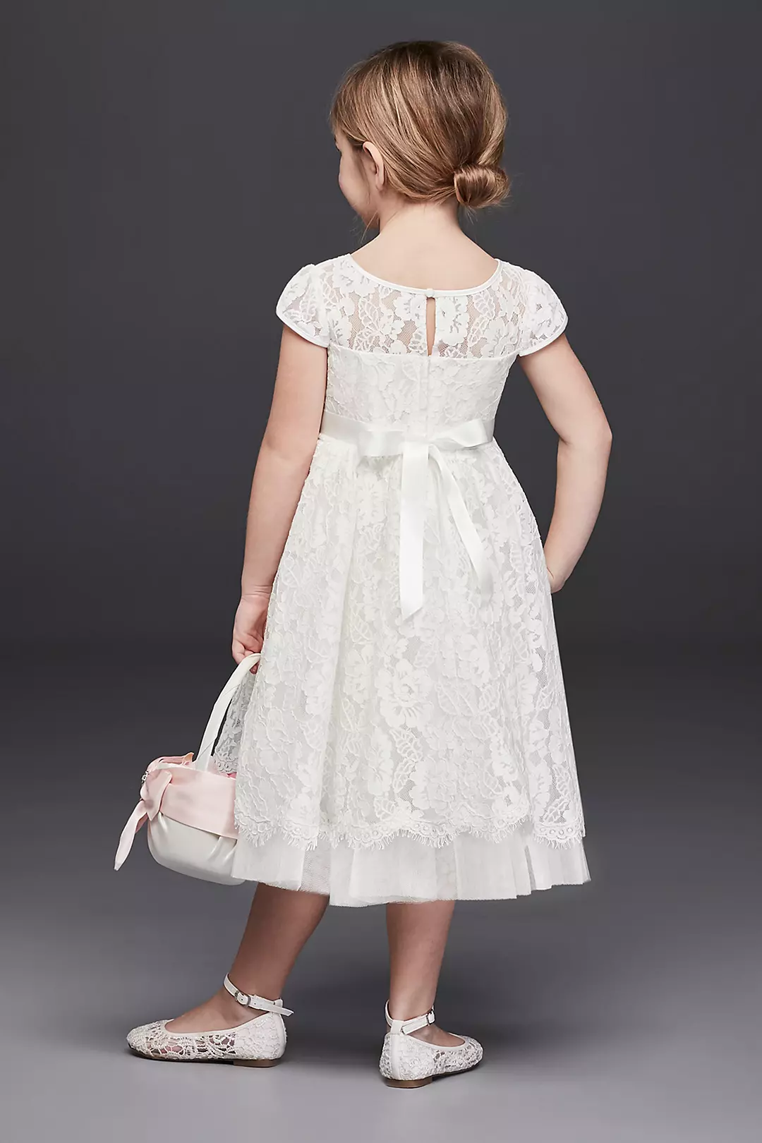 Lace Flower Girl Ball Gown with Illusion Sleeves Image 2
