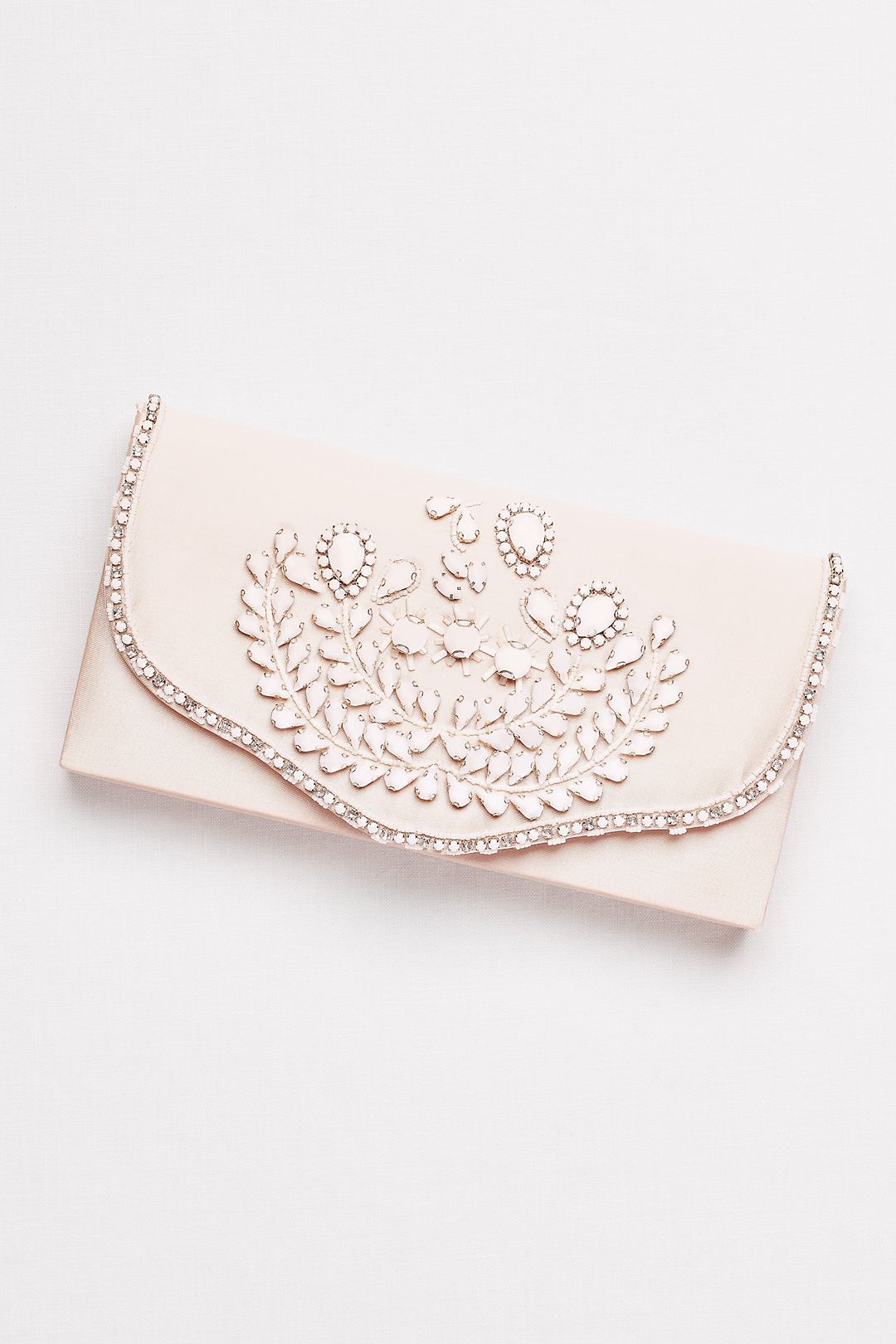 Hard-Sided Satin Clutch with White Beading Image 1