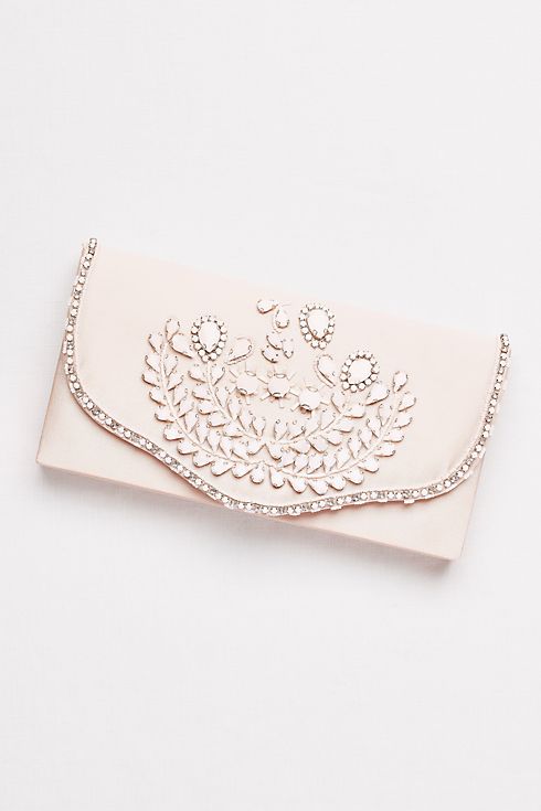 Hard-Sided Satin Clutch with White Beading Image 1