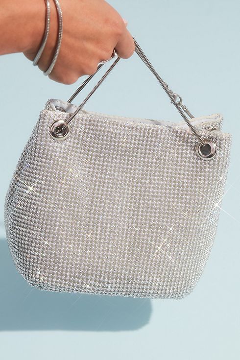 Crystal Embellished Mesh Chain Strap Bucket Bag Image 3