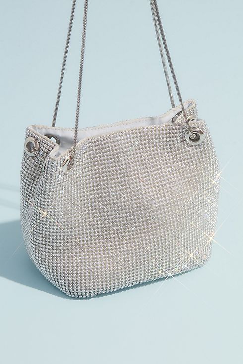 Crystal Embellished Mesh Chain Strap Bucket Bag Image 2