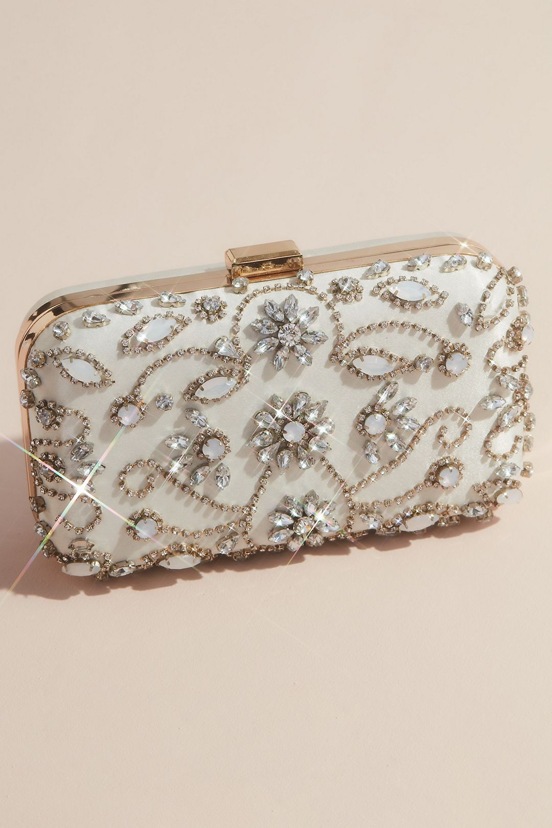 La Regale silver beaded satin lined clutch with chain