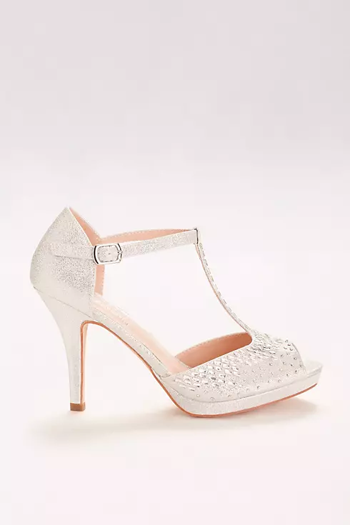 Crystal-Embellished Peep-Toe T-Strap Heels Image 3