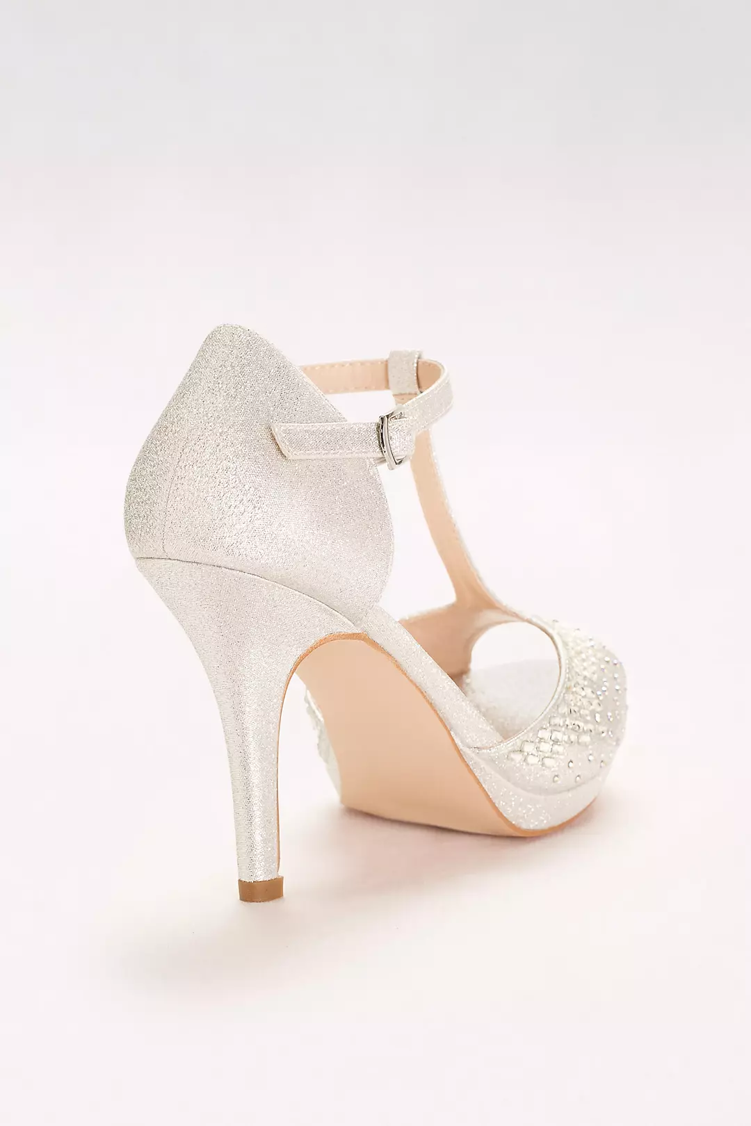 Crystal-Embellished Peep-Toe T-Strap Heels Image 2