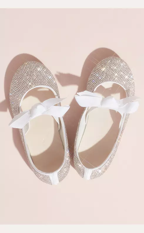 Girls Crystal Ballet Flats with Ribbon Bow Image 2