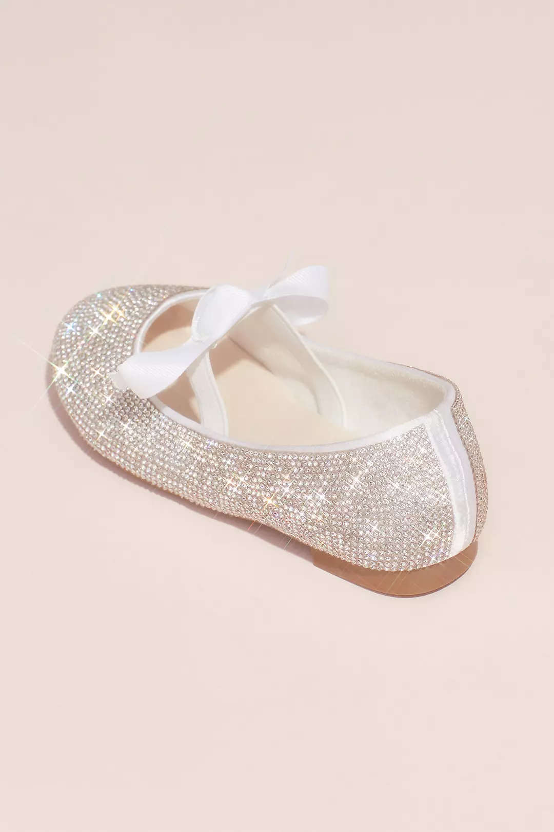 Girls Crystal Ballet Flats with Ribbon Bow Image