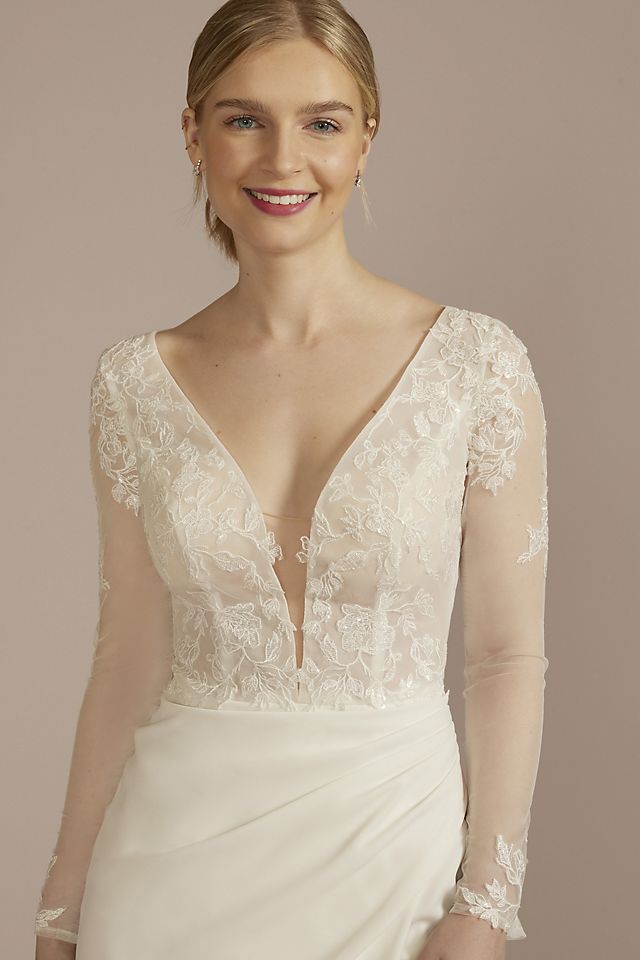 Recycled Lace Sheer Long Sleeve Wedding Dress Image 3