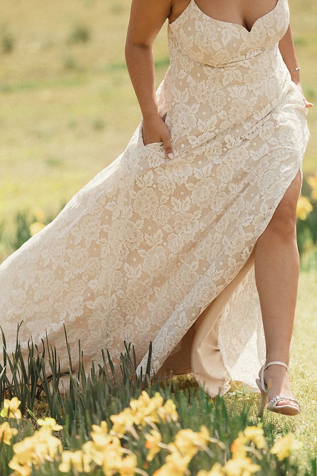 Recycled Floral Lace Spaghetti Strap Wedding Dress Image 5