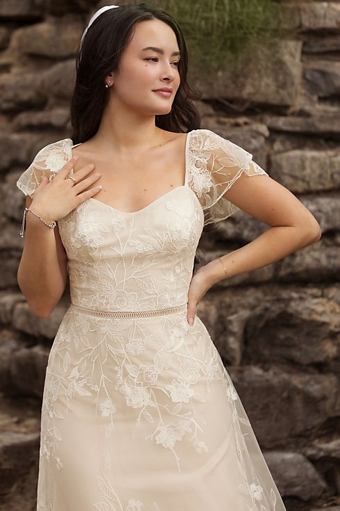 Recycled Lace Illusion Cap Sleeve Wedding Dress Image 4