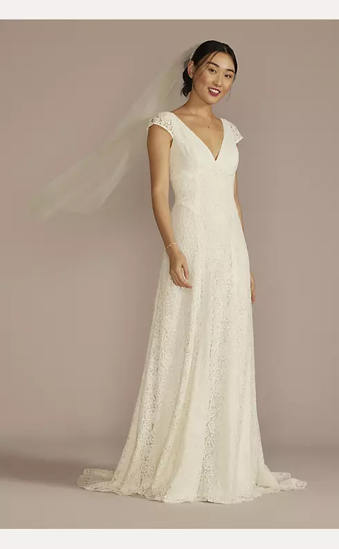 Recycled Lace Cap Sleeve V-Neck Wedding Dress Image 1