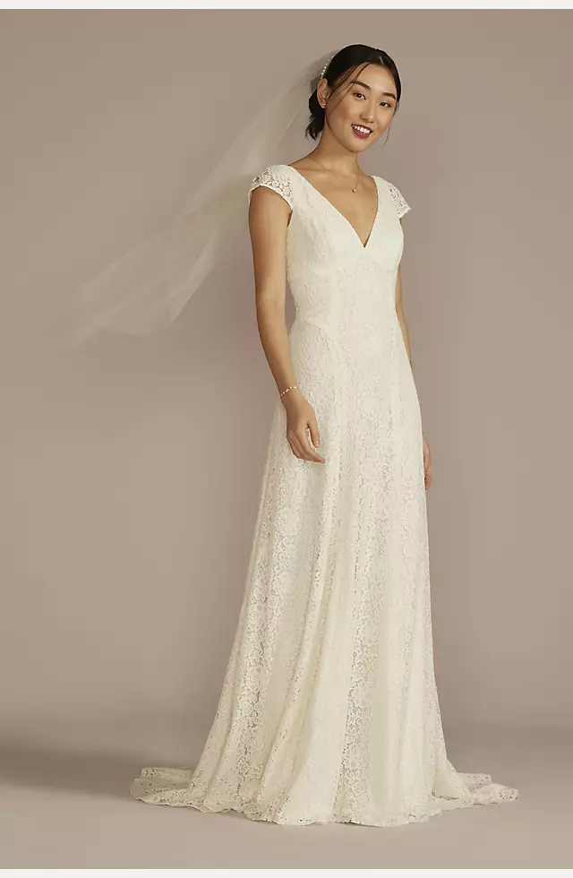 Recycled Lace Cap Sleeve V-Neck Wedding Dress Image