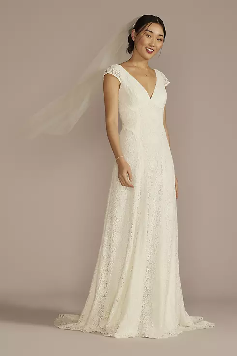 Recycled Lace Cap Sleeve V-Neck Wedding Dress Image 1