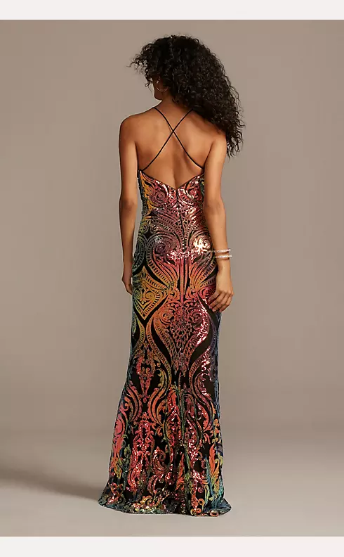 Iridescent Sequin Brocade Illusion Plunge Dress Image 2