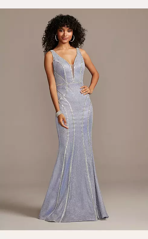 Glitter Deep-V Gown with Crystal Embellished Seams Image 1