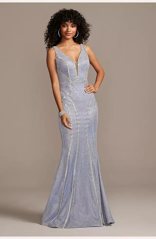 Glitter Deep-V Gown with Crystal Embellished Seams Image