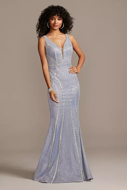 Glitter Deep-V Gown with Crystal Embellished Seams Image 1