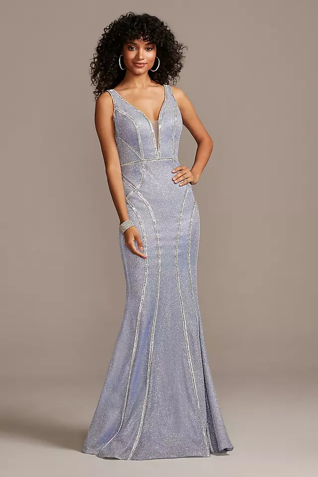 Glitter Deep-V Gown with Crystal Embellished Seams Image