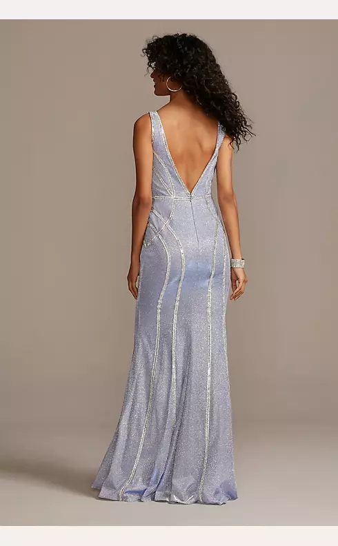 Glitter Deep-V Gown with Crystal Embellished Seams Image 2