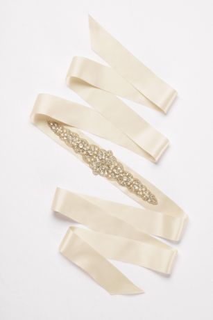 Wide Satin Ribbon Sash with Seed Bead Detailing | David's Bridal