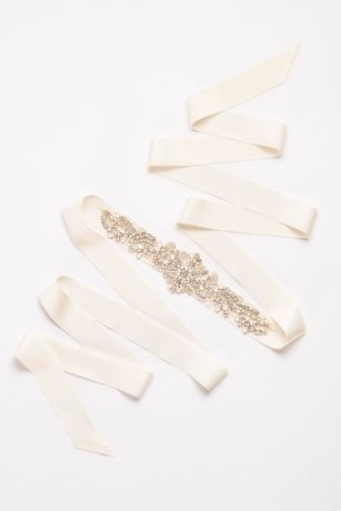 Crystal and Pearl Grosgrain Ribbon Sash | David's Bridal