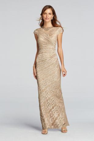Cap Sleeve Floral Lace Dress with Jeweled Neckline | David's Bridal