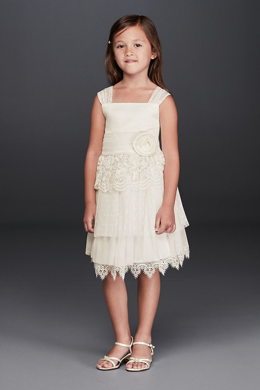 Lace Flower Girl Dress with Rosette Detail Image 1