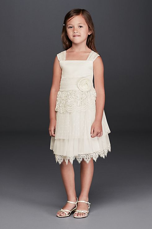 Lace Flower Girl Dress with Rosette Detail Image