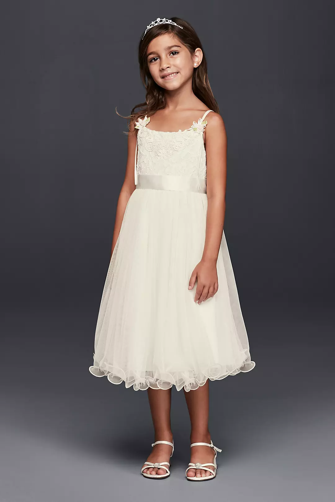 Curly Tulle Flower Girl Dress with Rosettes Image
