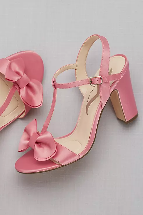 Satin T-Strap Block Heel Sandals with Bow Image 4