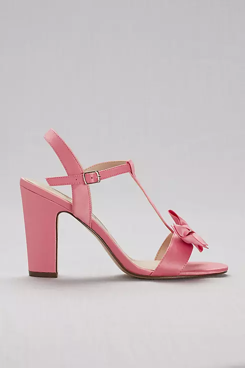 Satin T-Strap Block Heel Sandals with Bow Image 3