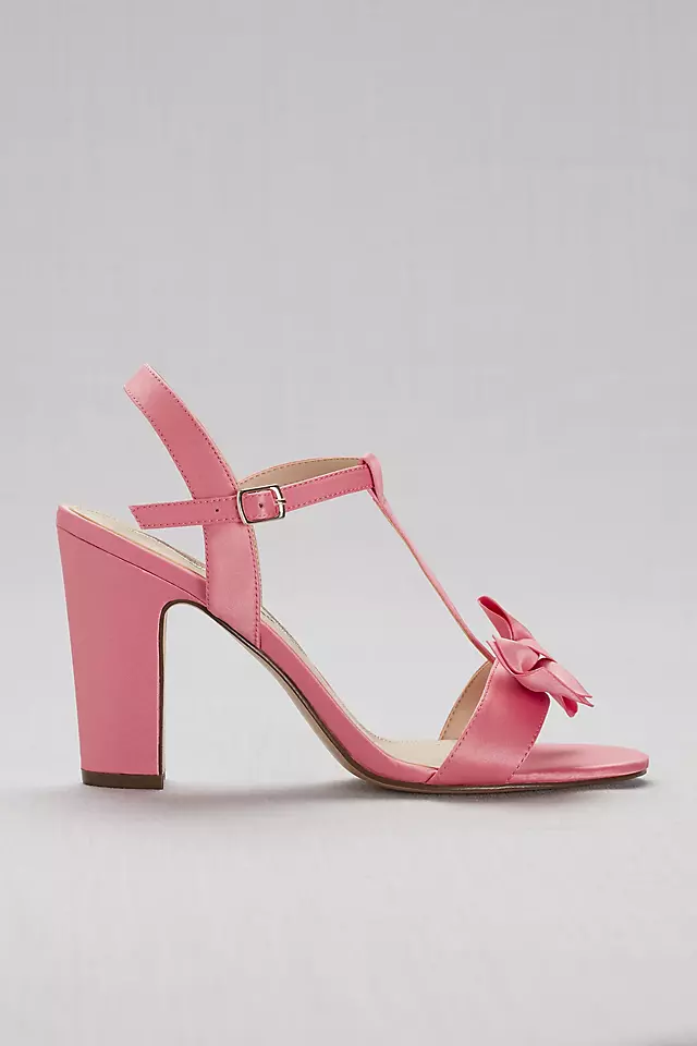 Satin T-Strap Block Heel Sandals with Bow Image 3