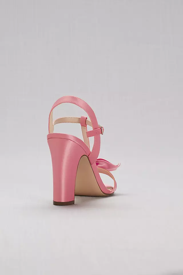 Satin T-Strap Block Heel Sandals with Bow Image 2