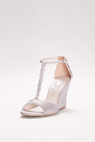 Braided T-Strap Wedges with Crystals | David's Bridal